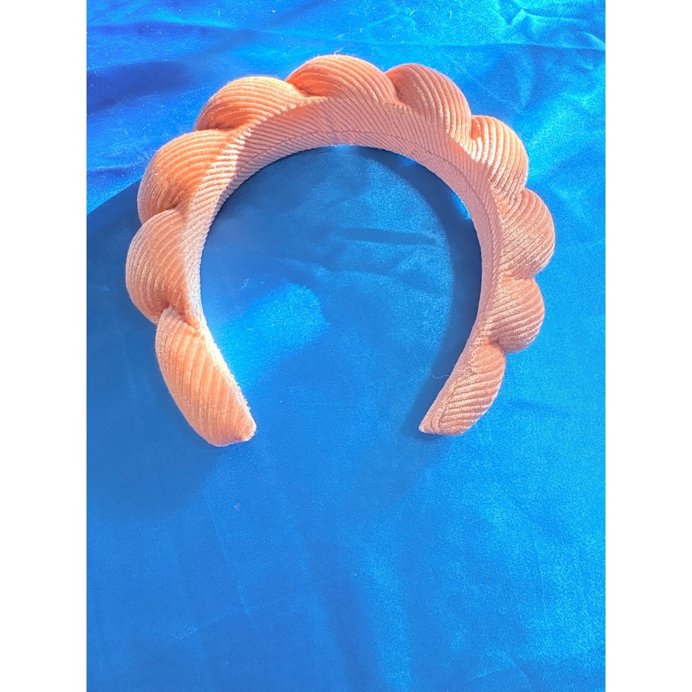 Peach Braided Padded Velvet Headband Twisted Ribbed Hair Accessory Apricot - Picture 1 of 2